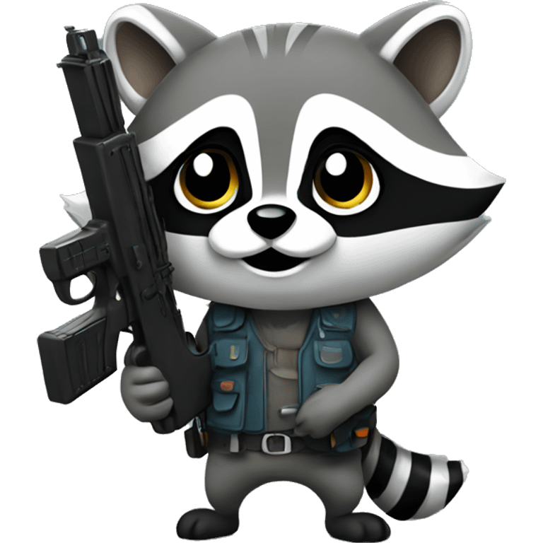 A cute raccoon holding a gun emoji