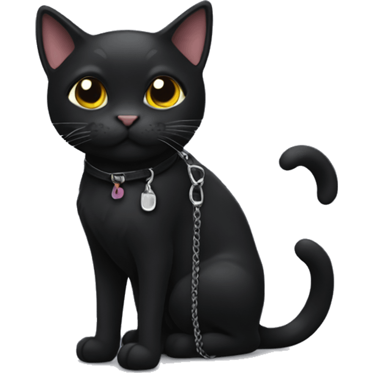 Black cat on a leash  emoji