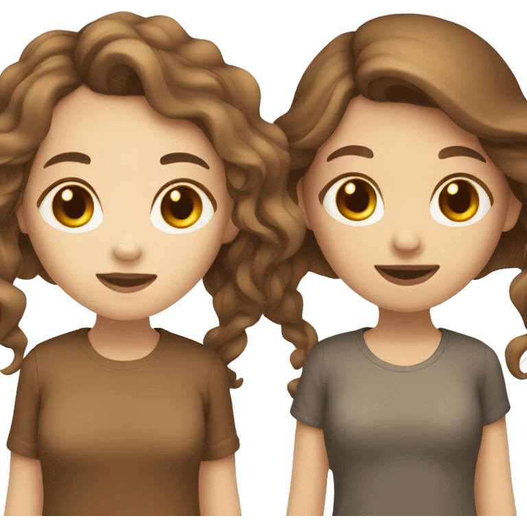 Two girls with white skin hugging each other one has wavy brown hair and the other has straight brown hair emoji