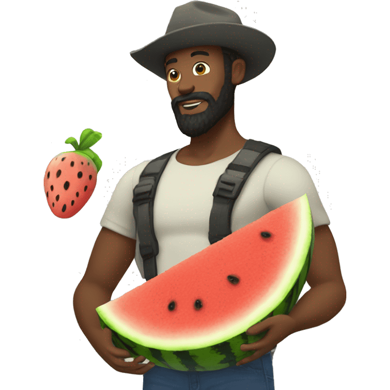 Black beard man with friend chiken in one hand and watermelon in the other one emoji