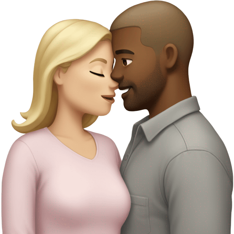 kiss-kiss white woman with blonde hair and a light pink shirt kissing a white man with short brown hair wearing a grey shirt emoji