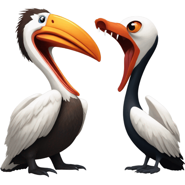 Pelican fighting a red panda emoji