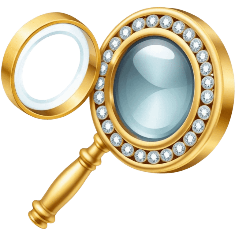 Create a bright, intricate, and elegant emoji that represents jewelry making and craftsmanship. The design should feature a combination of elements like a diamond, a delicate ring, and a jeweler's tool (e.g., a magnifying loupe or small hammer). Use a sparkling effect to emphasize luxury, with gold and silver tones. The emoji should be visually striking and convey creativity, precision, and beauty. Make the background transparent. emoji