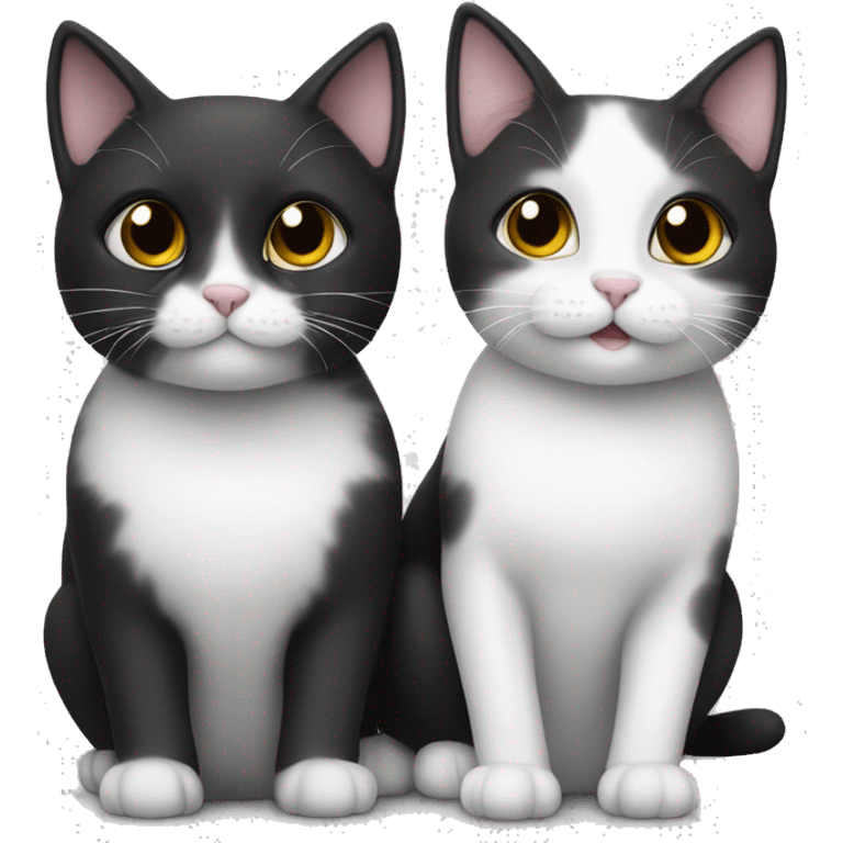 Two cute cats black and white emoji