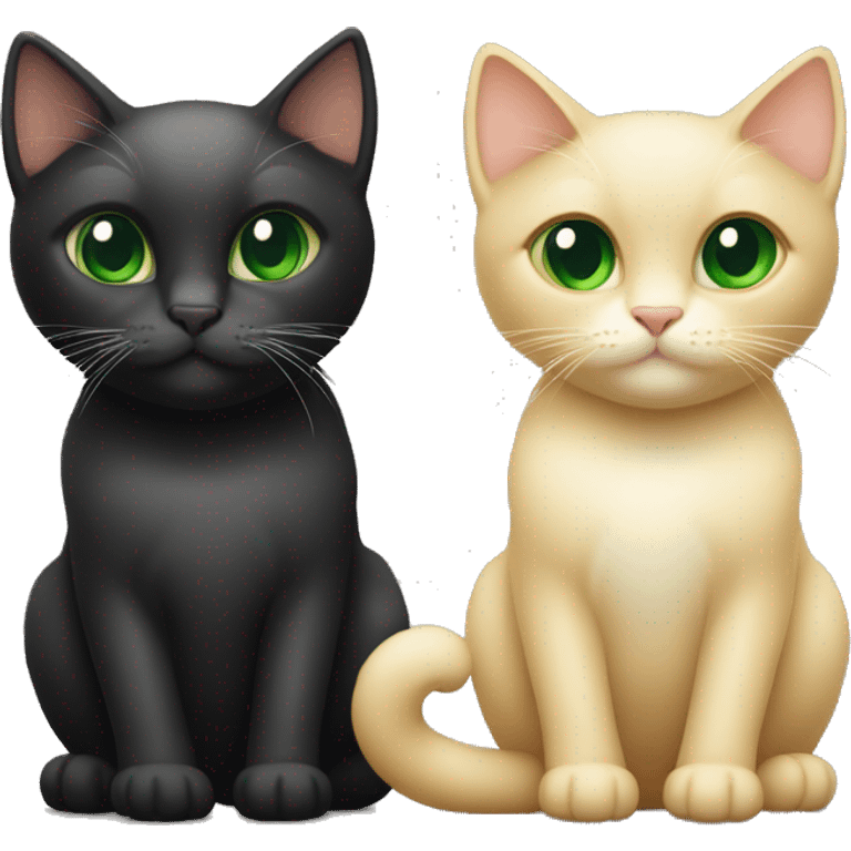 Two cats, one blond and the other black and both with green eyes, showing the heart with their tails emoji