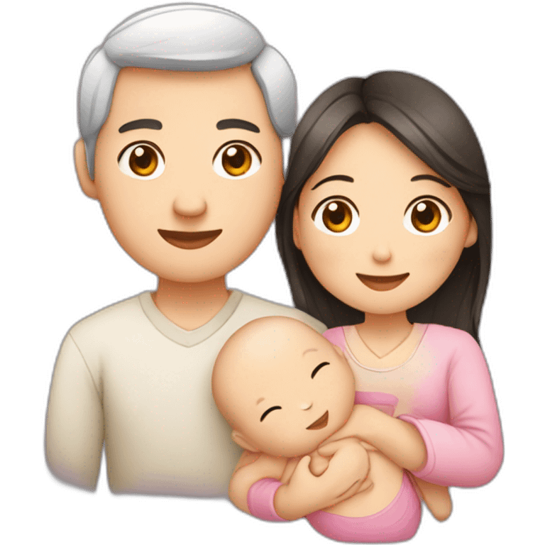 Femme et homme asiatique avec un bébé emoji