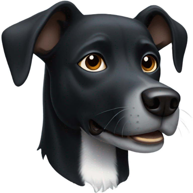 black dog with white stripe down face emoji