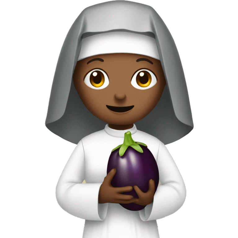 nun holding an eggplant in hands emoji