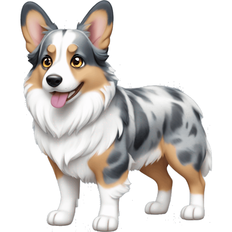 Blue Merle corgi with one blue eye full body emoji