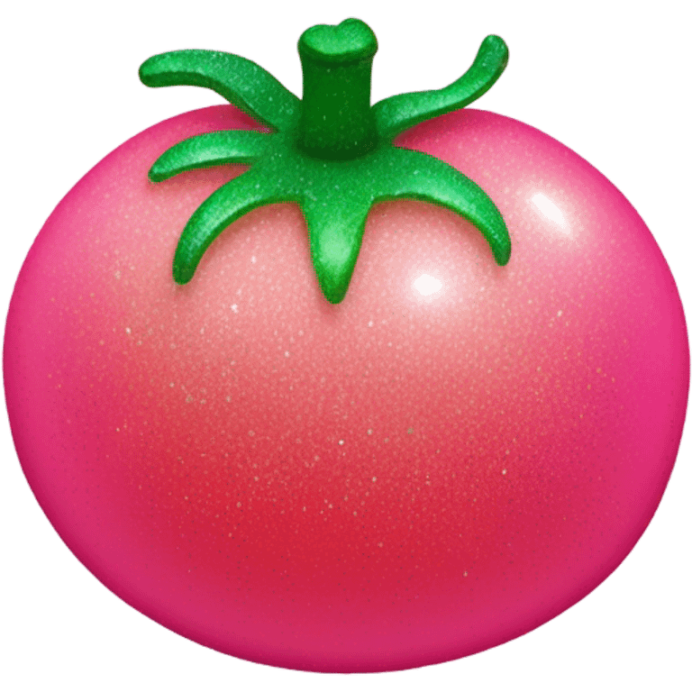 Entire Hot pink to baby pink ombre tomato with glitter and green stem emoji