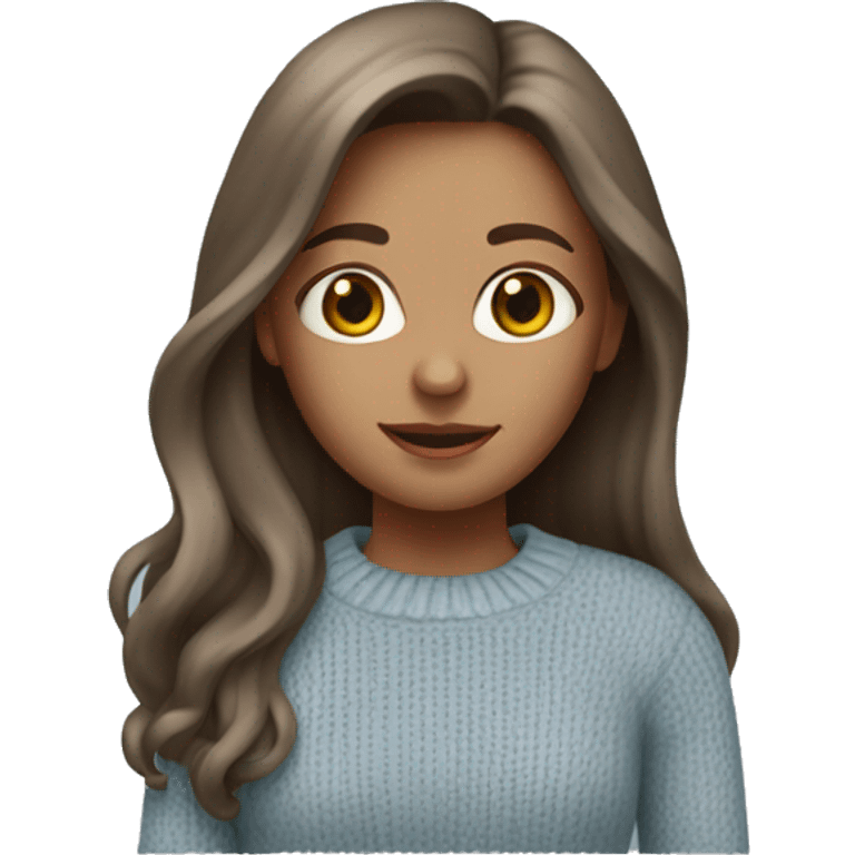 girl with fair skin with long brown hair wearing a grey sweater and light blue flared jeans emoji