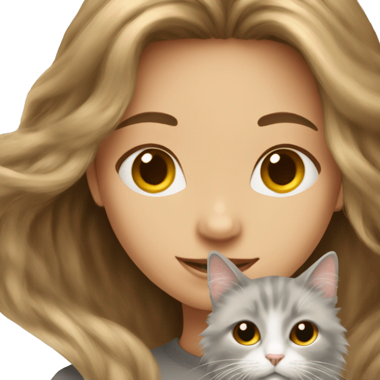 Girl-long-hair-brunette-and-cat-angora emoji