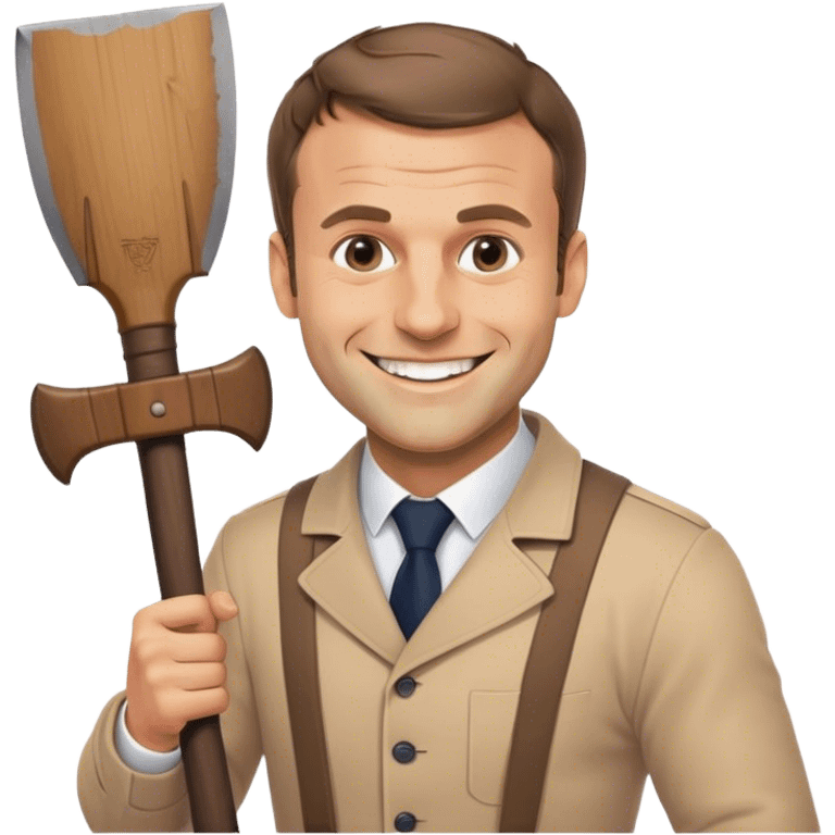 emmanuel macron with a big smile and an ax in the hand emoji