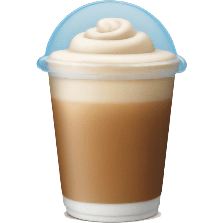 Iced latte in a plastic cup with cold foam emoji