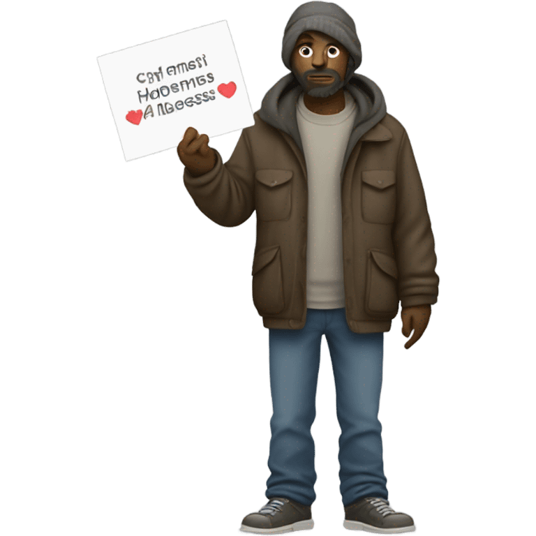 homeless man full body standing with a sign emoji