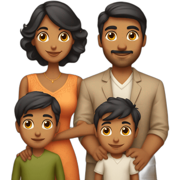 British Indian Family of 4 with 36 year old mum, 37 year old dad, 3 year old son and a newborn son emoji