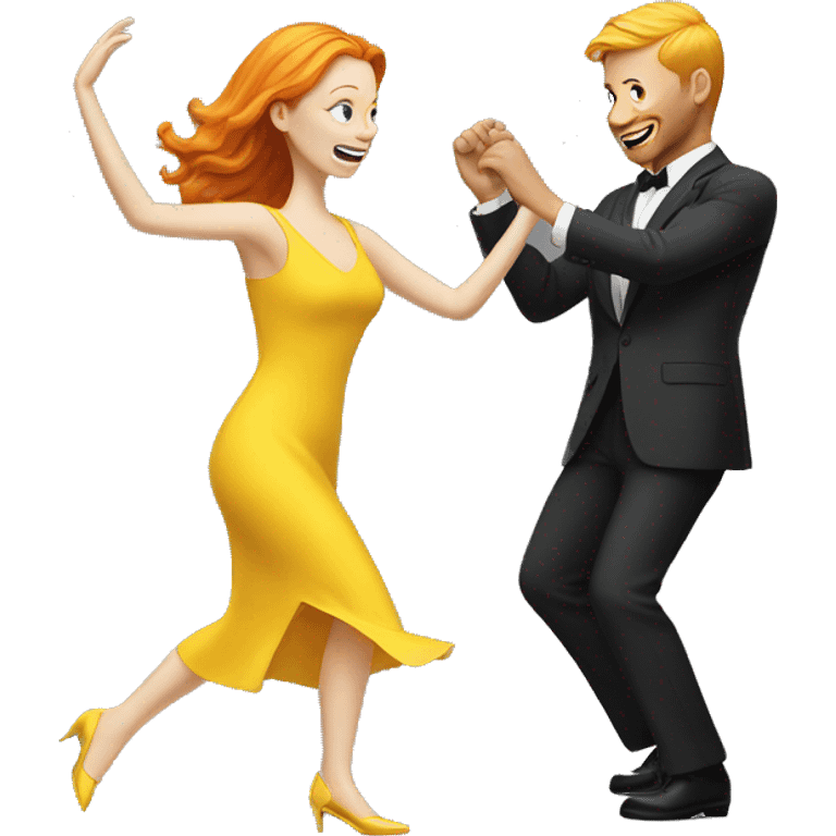 Ginger woman In yellow dress and blonde man in suit dance  emoji