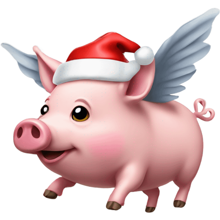 Flying pig with a Santa hat emoji