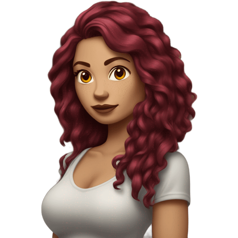 Beautiful tattooed woman long burgundy hair climbing rocks emoji