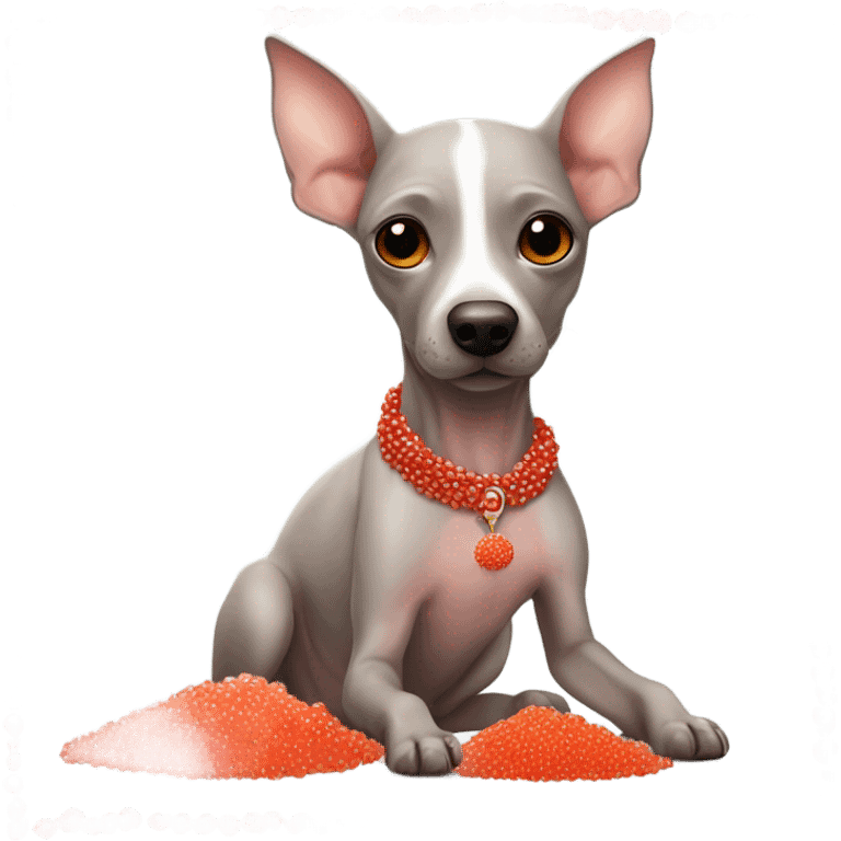 American Hairless Terrier eating red caviar  emoji