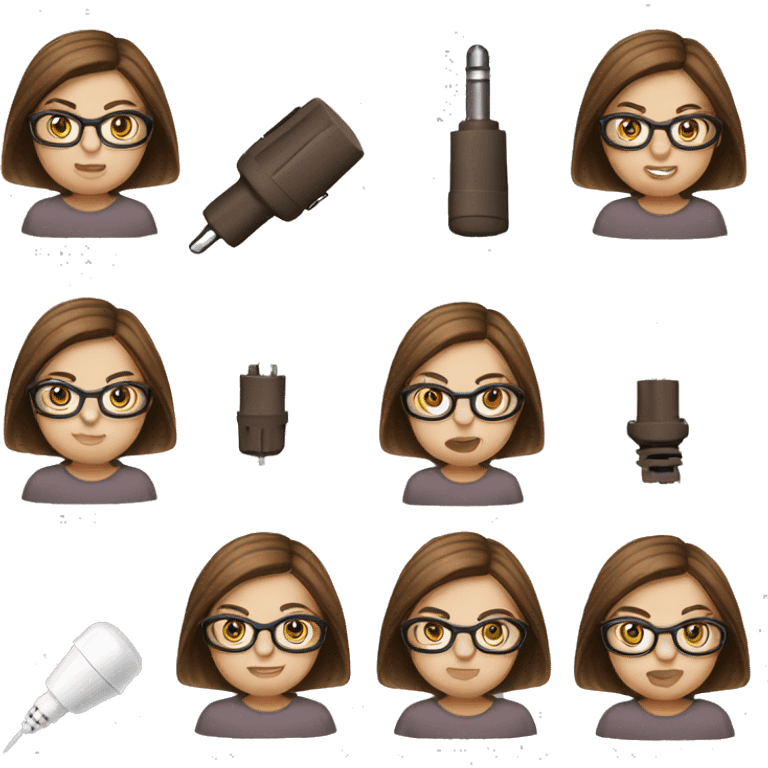 white female, brown straight hair with glasses, holding a plug emoji