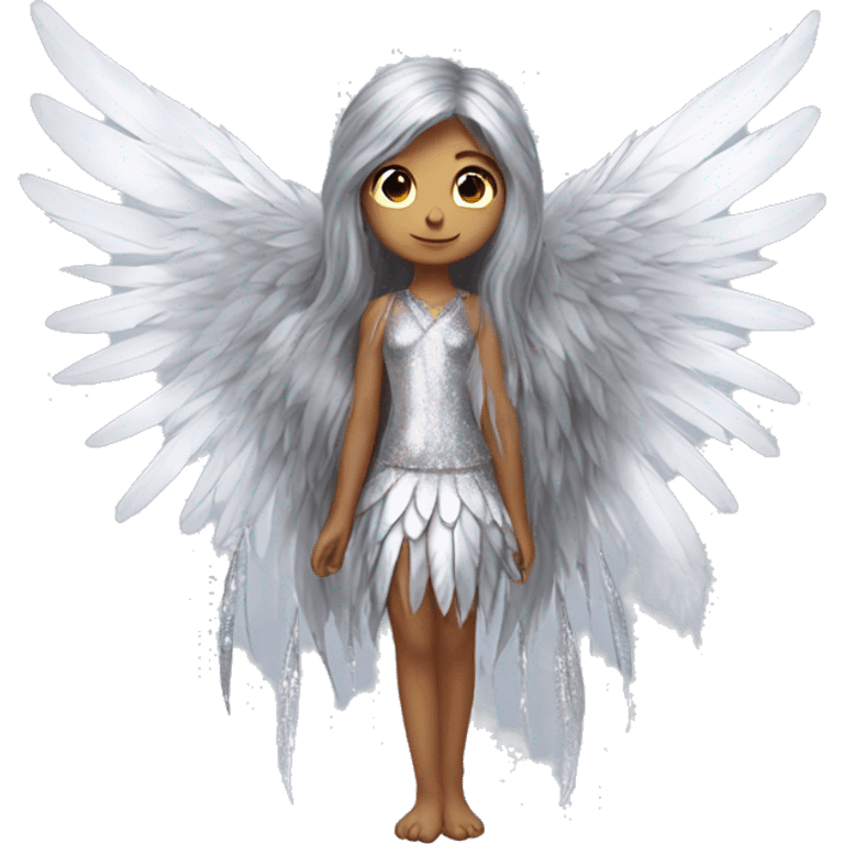 big wings, silver, feather, sparckly,Beautiful, fairy, long hair emoji