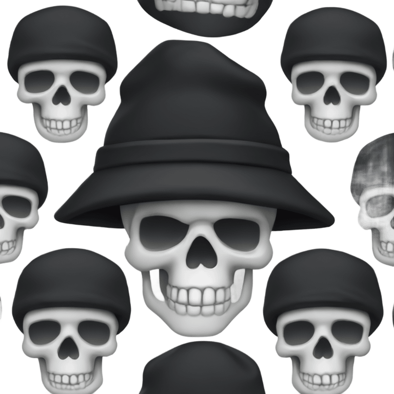 Skull smirking wearing a black hat and black hoodie emoji