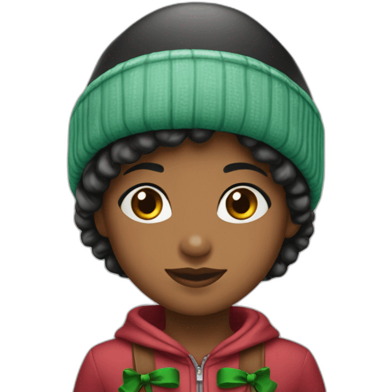 Niña de pelo negro con gorro navideño emoji