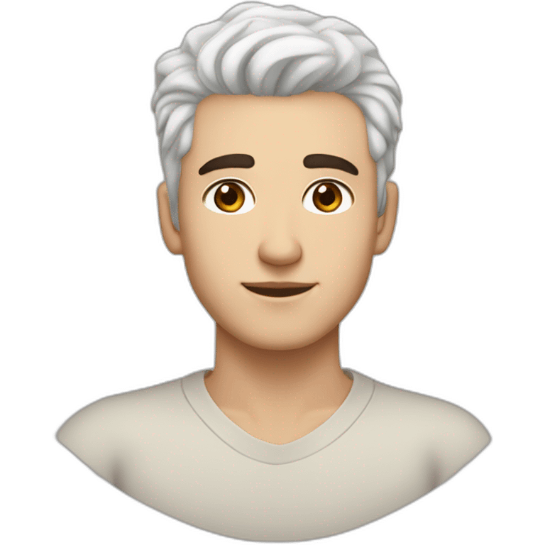 caucasian man 23 years old with dye white hair and brown eyes and brown eyebrow emoji