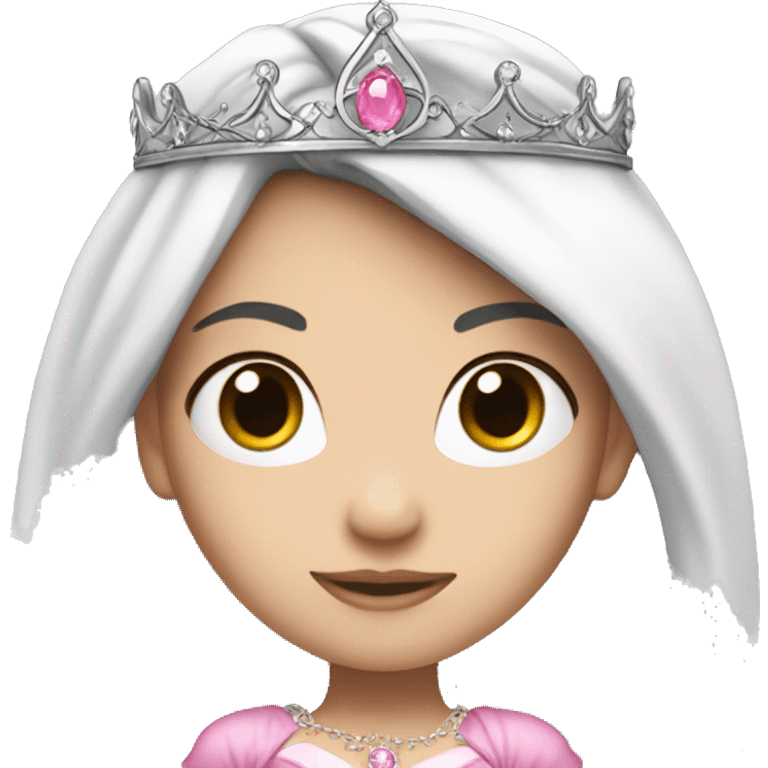 white skin princess with long black hair and pink princess dress with tiara on head emoji