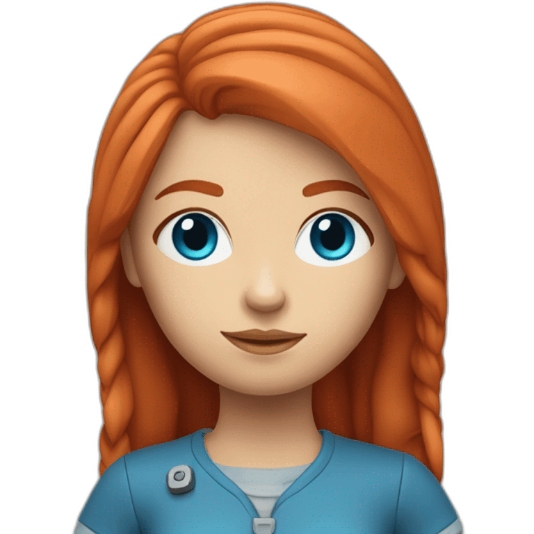 blue-eyed red-haired girl with 3d printer emoji