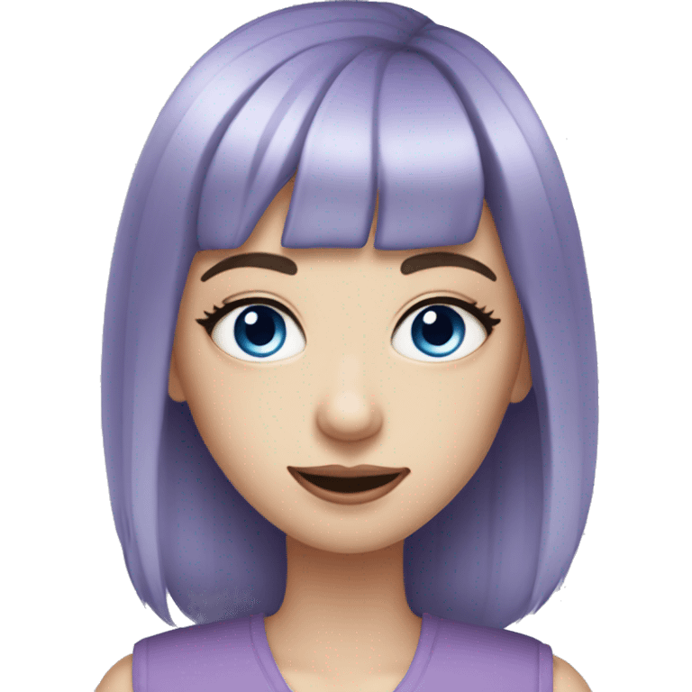 purple and grey hair women with bangs pale skin blue eyes purple makeup emoji