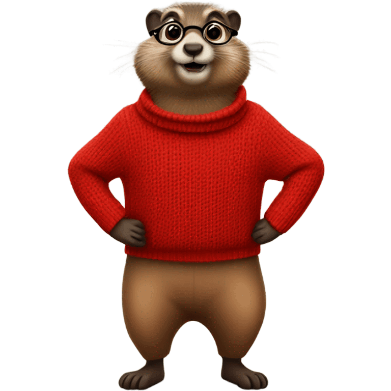 cute groundhog in a fully red sweater and glasses full body shown emoji