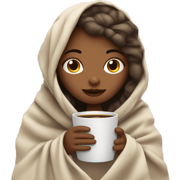 girl inside a blanket with split dyed hair sipping coffee eyes closed emoji