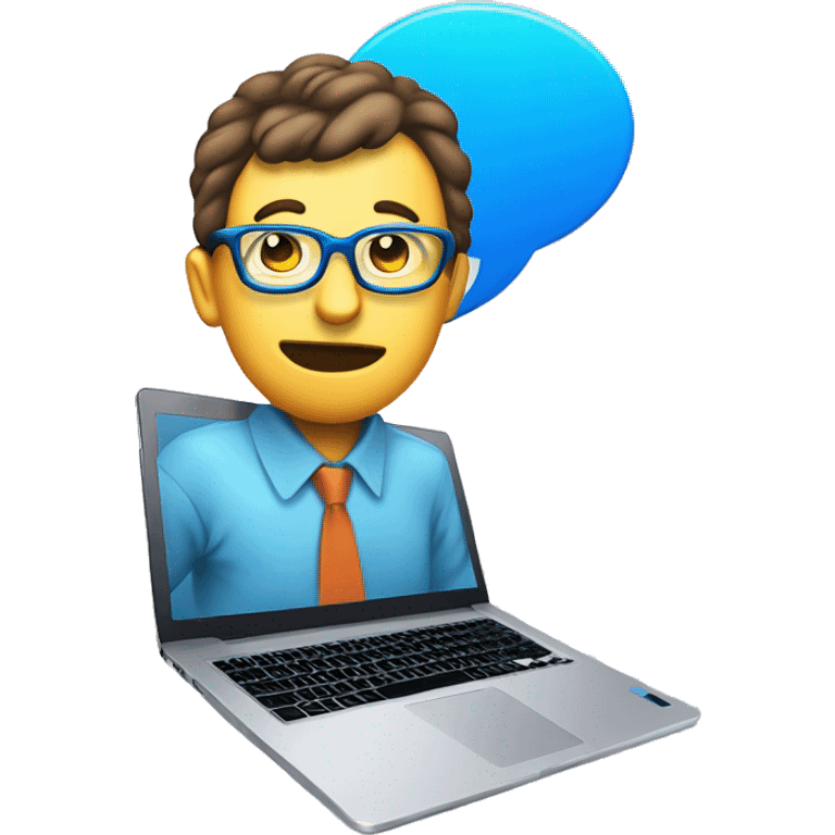 one blue Speech Balloon containing nerd face on top of laptop  emoji