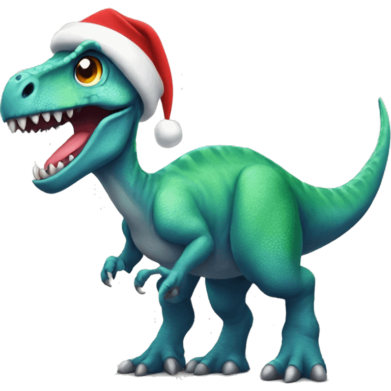 Dinosaur wearing Santa hat emoji