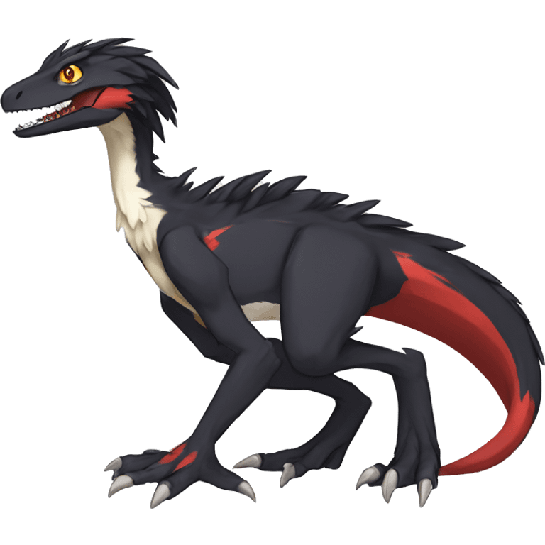 Anthro Cute cool black red white yellow nargacuga-velociraptor-sergal animal hybrid Fakemon full body emoji