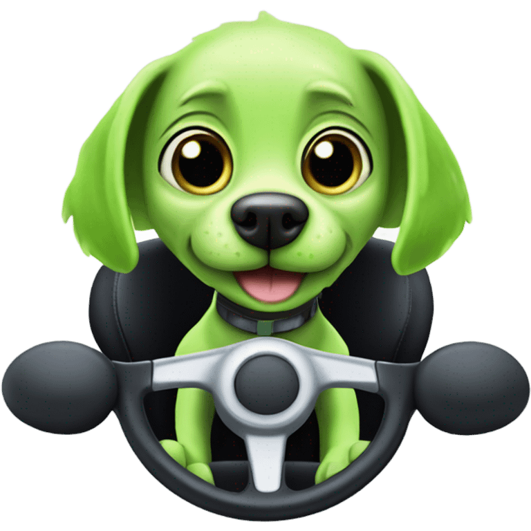 Alien dog driving a human racecar emoji