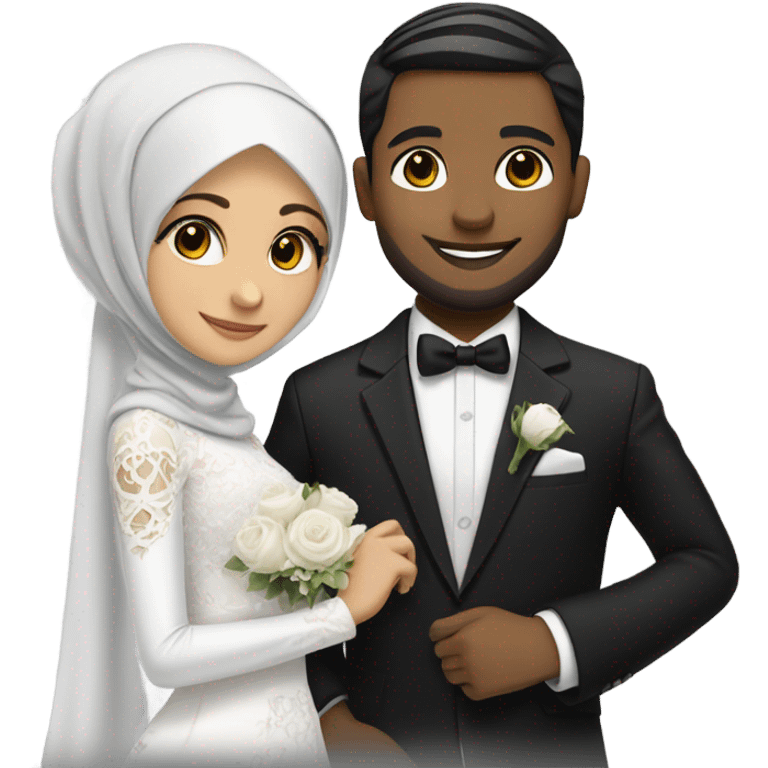 hijabi girl and white boy with black hair getting married emoji