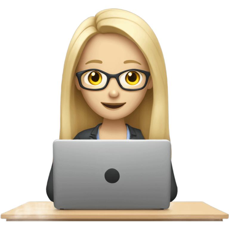 English teacher (woman blond long hair without glasses teaching online on her laptop) emoji