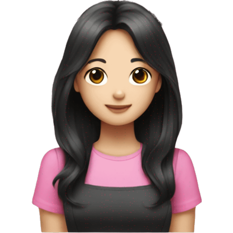 beautician, pretty korean girl with black long hair and a pink shirt emoji