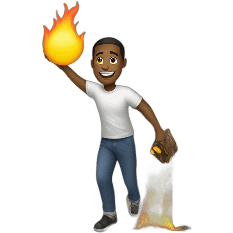 Happy black man helpfully carrying TV out of burning building emoji