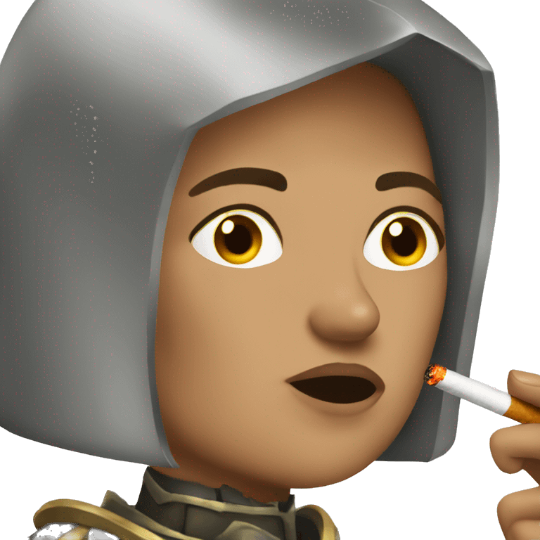 Worried woman wearing armor smoking a cigarette emoji