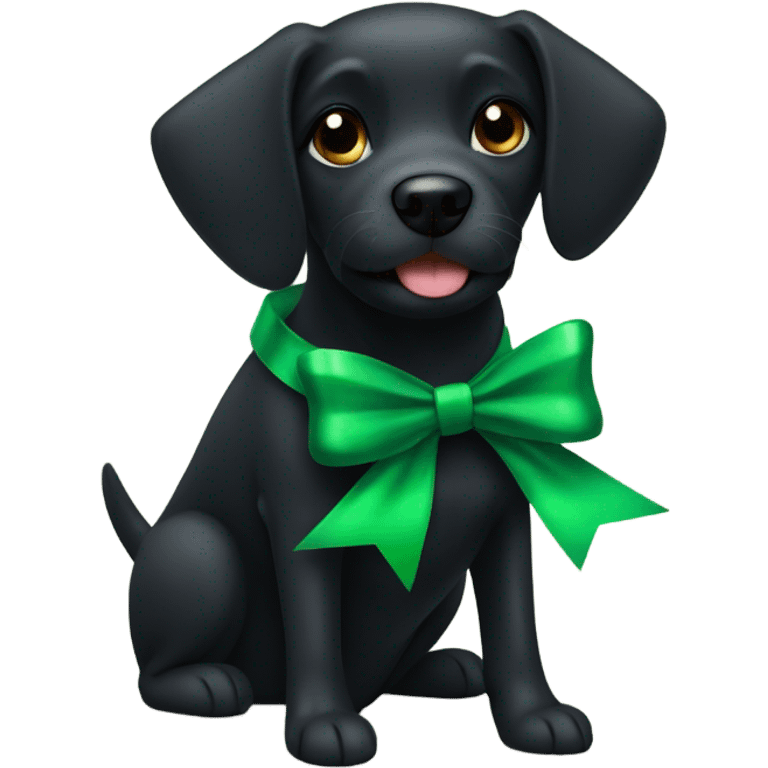 black dog wearing a green christmas bow around her neck emoji