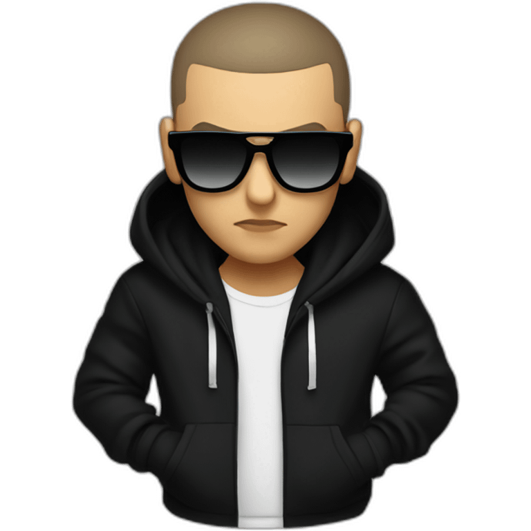 DJ Snake face serious attitude front view wearing a BLACK hoodie emoji