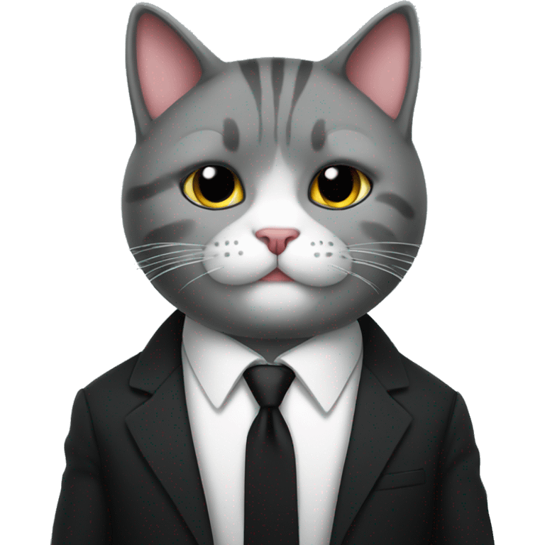 Mafia cute and cool chubby cat in a black  formal cassic suit emoji