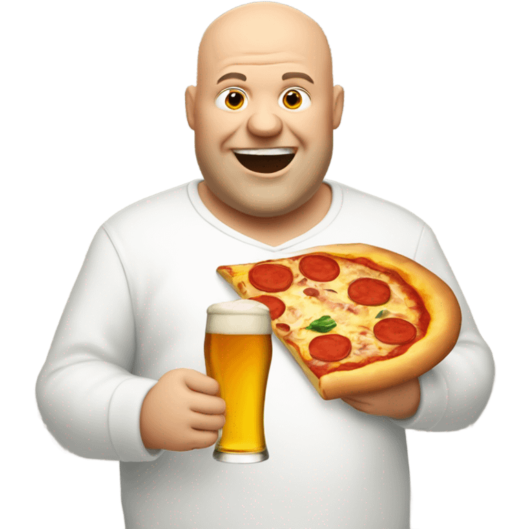 Fat bald man making pizza drinking beer emoji