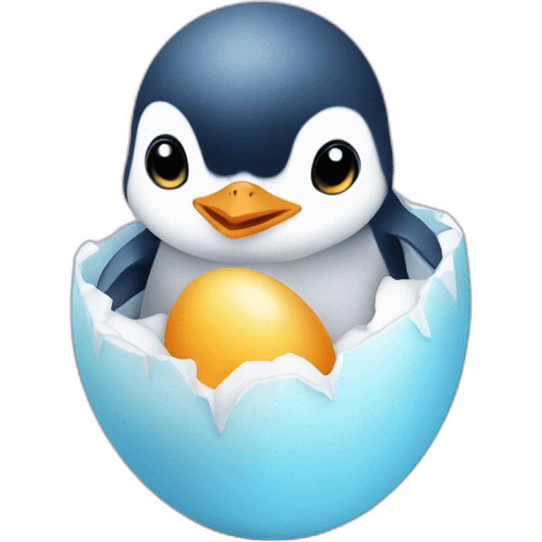 kawaï baby blue penguin hatching from its egg emoji