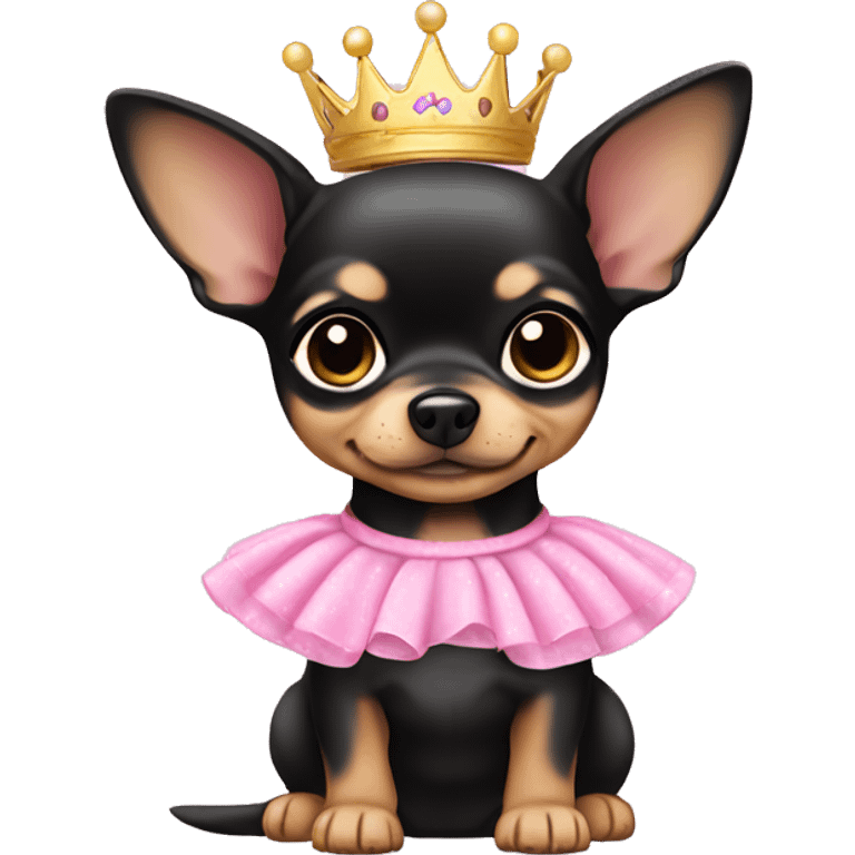 black & tan chihuahua puppy wearing a pink princess dress emoji