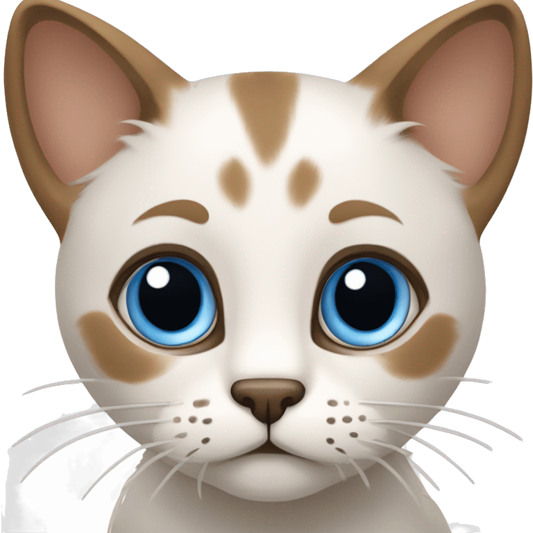 illustration of a cat with large, expressive blue eyes with light brown fur with dark brown markings on the muzzle, ears and paws, 😅, sweating, nervous emoji